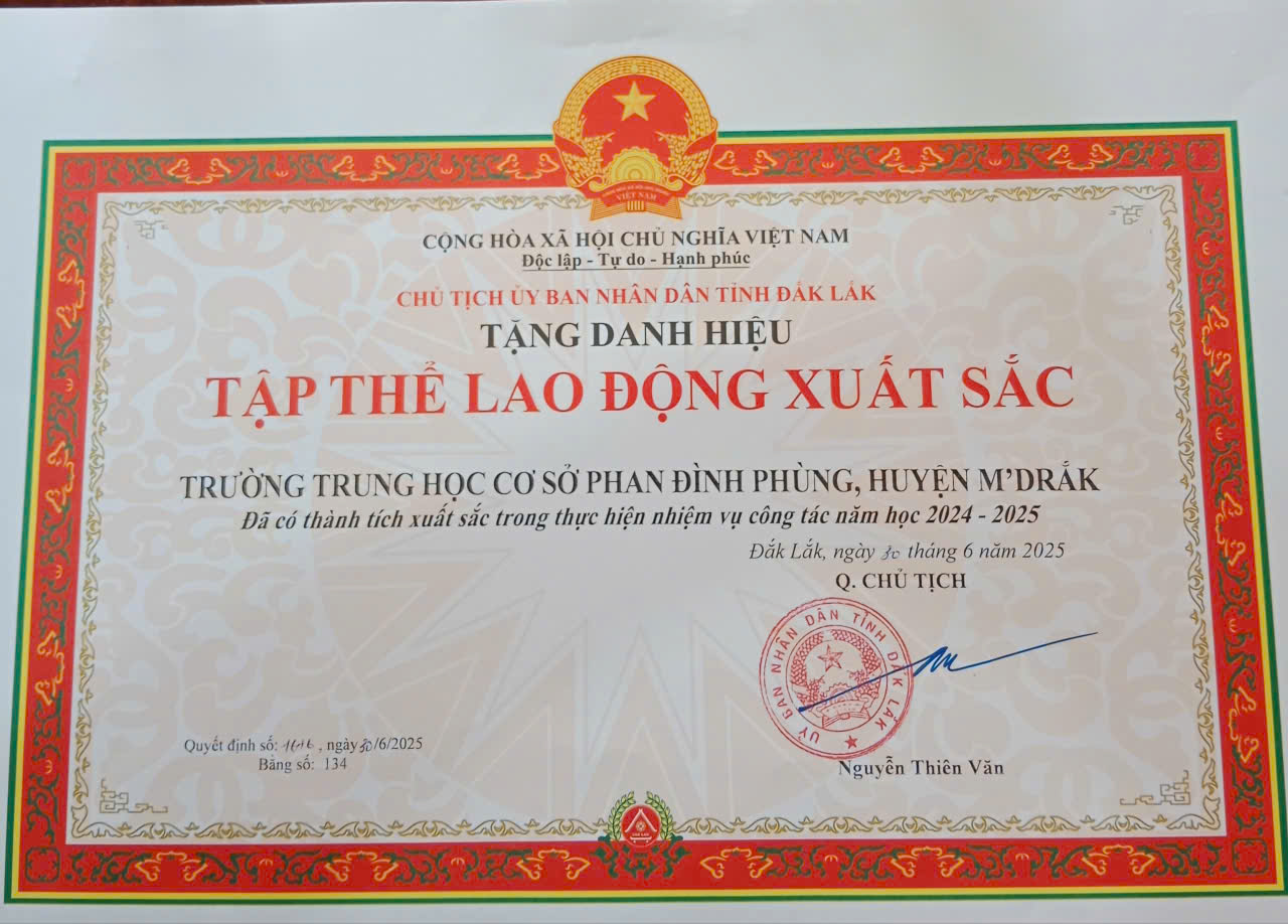 THÀNH TÍCH TRƯỜNG THCS PHAN ĐÌNH PHÙNG  ĐẠT ĐƯỢC TRONG NĂM HỌC 2024 – 2025 VÀ GIAI ĐOẠN 2020-2025