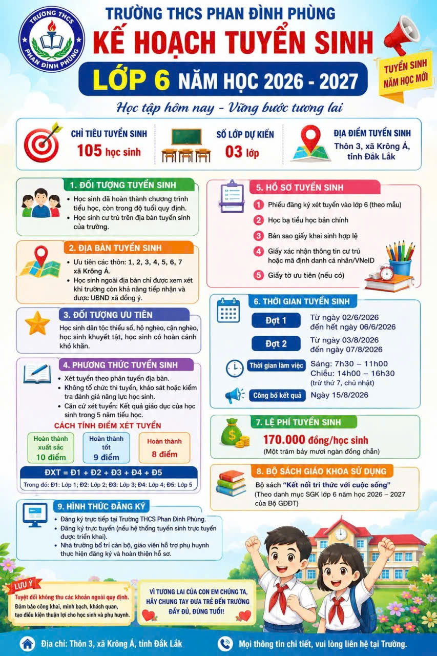 Kế hoạch tuyển sinh lớp 6 năm học 2026-2027